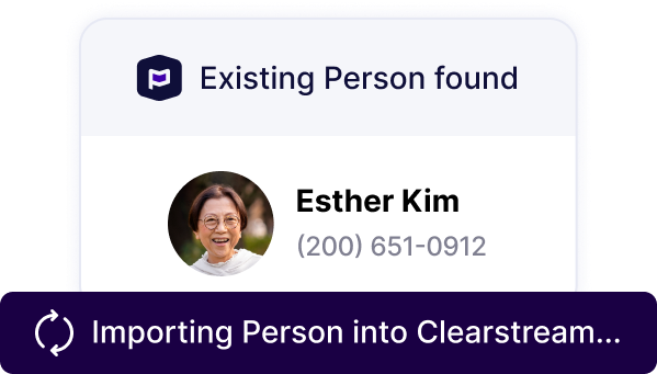 Esther already exists in Planning Center, so Clearstream imports her information into Clearstream