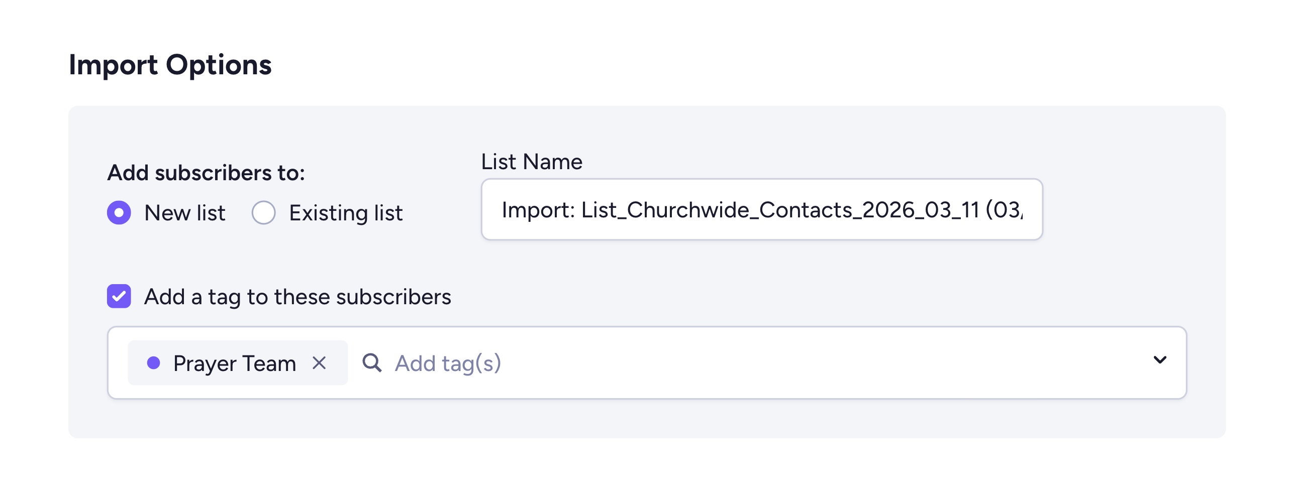 Add a tag to CSV imported contacts