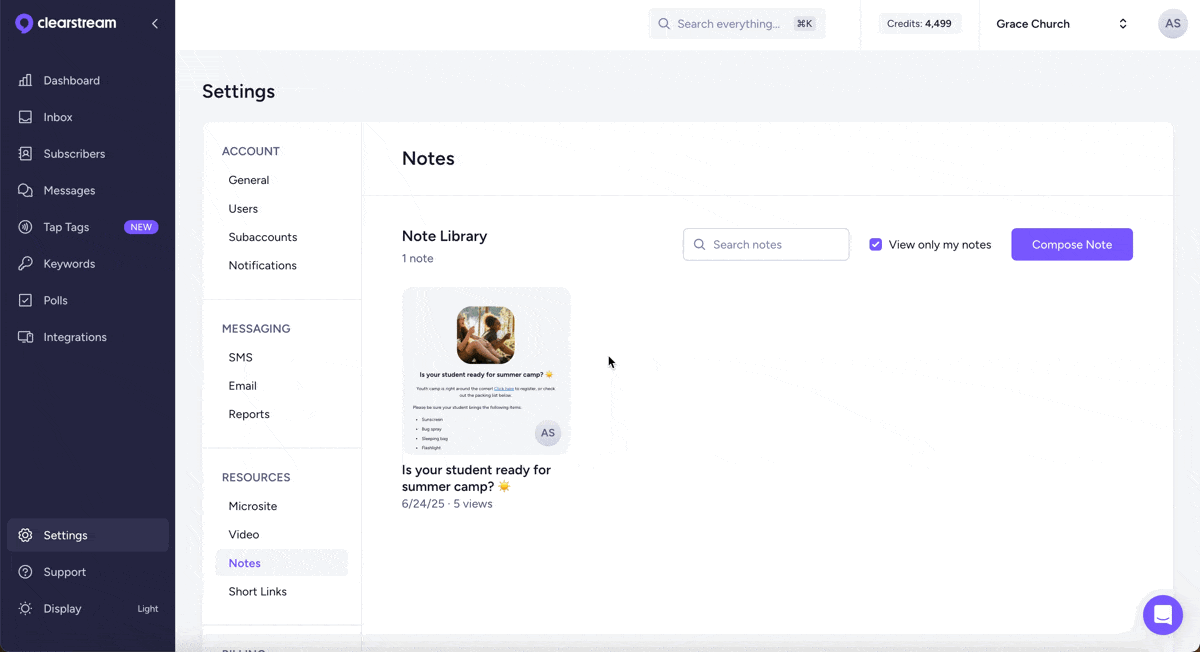 Easily duplicate a note in your Note Library.