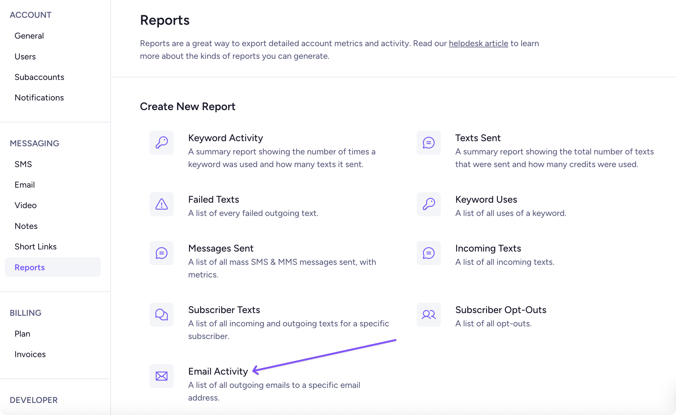Generate an Email Activity report in your Settings.