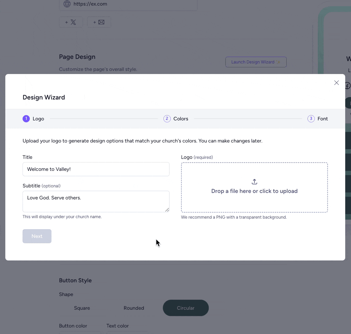 Microsite design wizard
