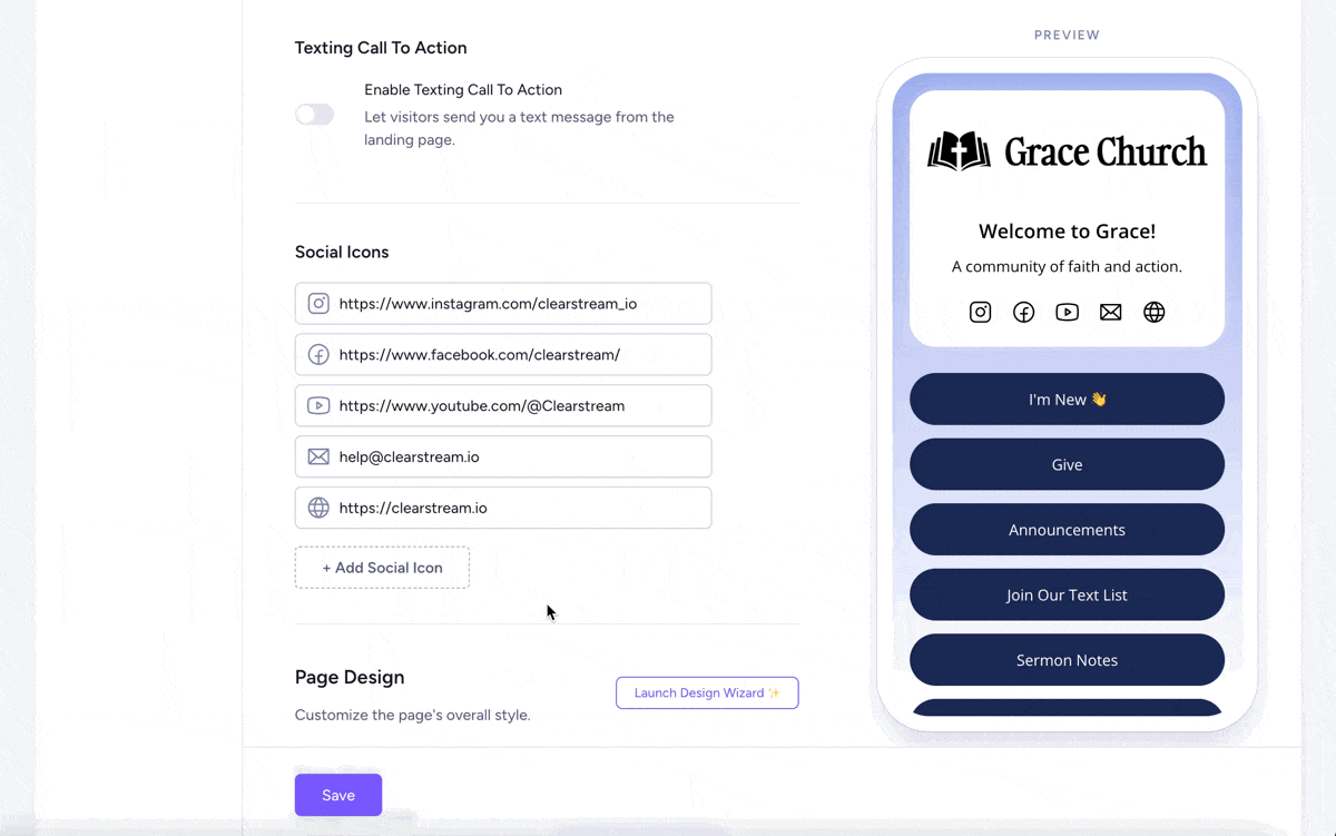 Add social icons to custom microsite