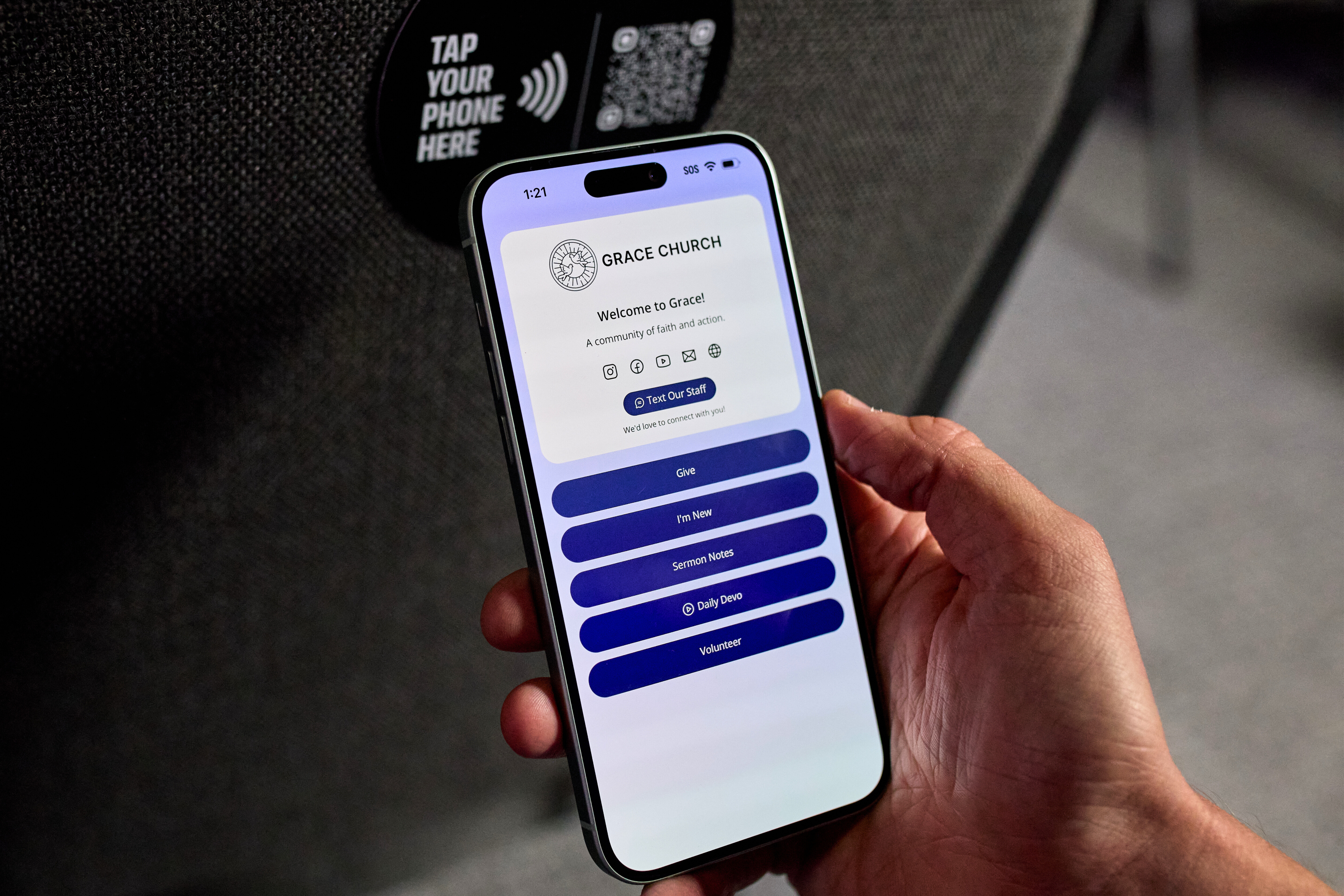 Open a custom landing page for your church's NFC tap tags