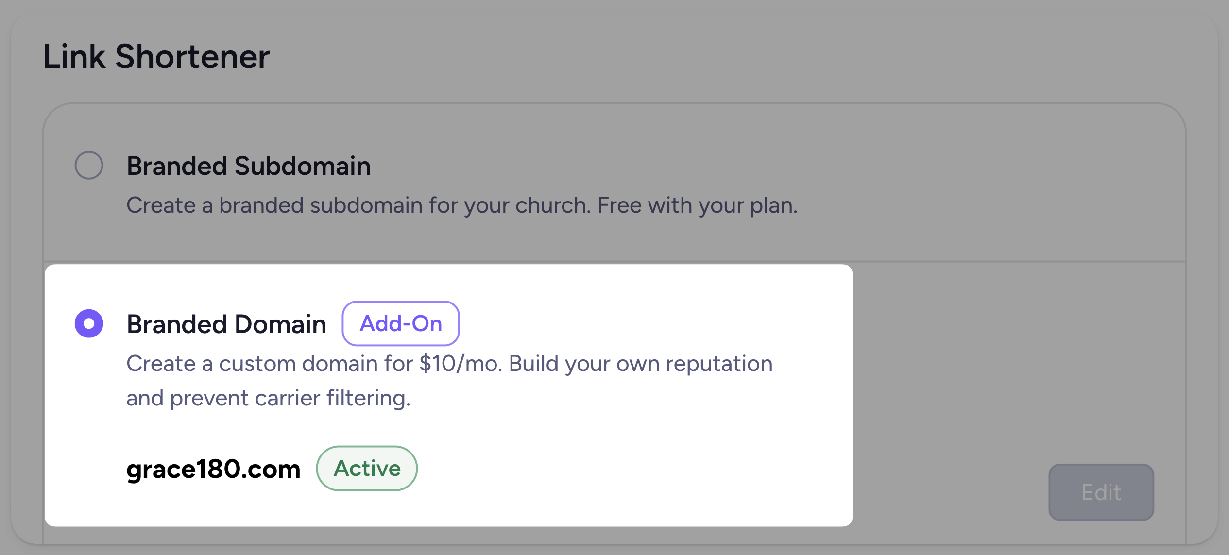 Choose a custom, branded domain for your church