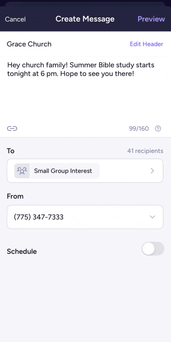Change your sending number on the go in the iOS app