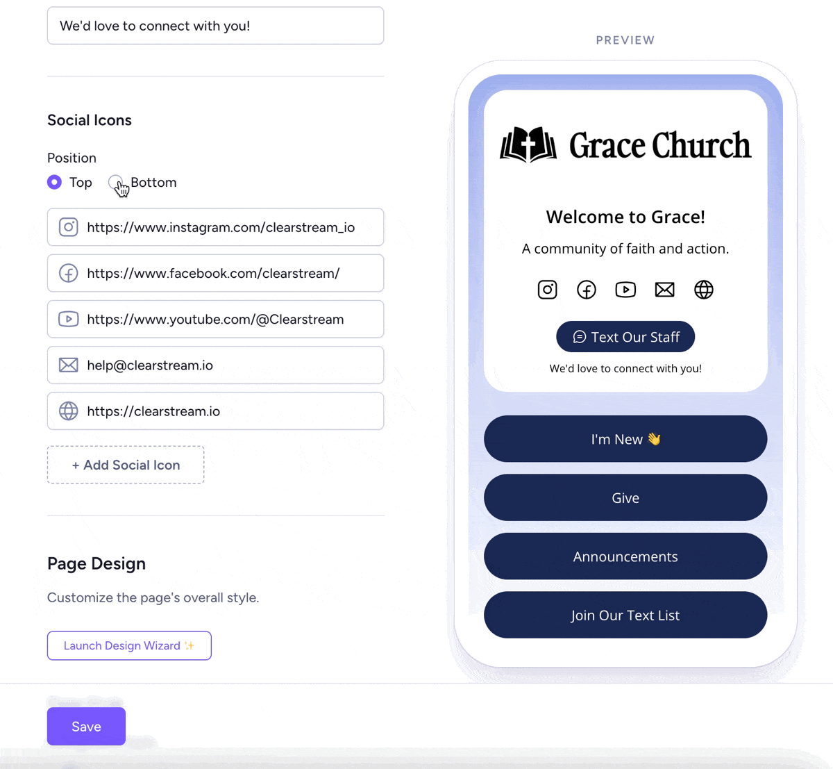 Easily change your microsite's social media icon location