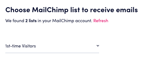 Platform view of selecting Mailchimp list to integrate with
