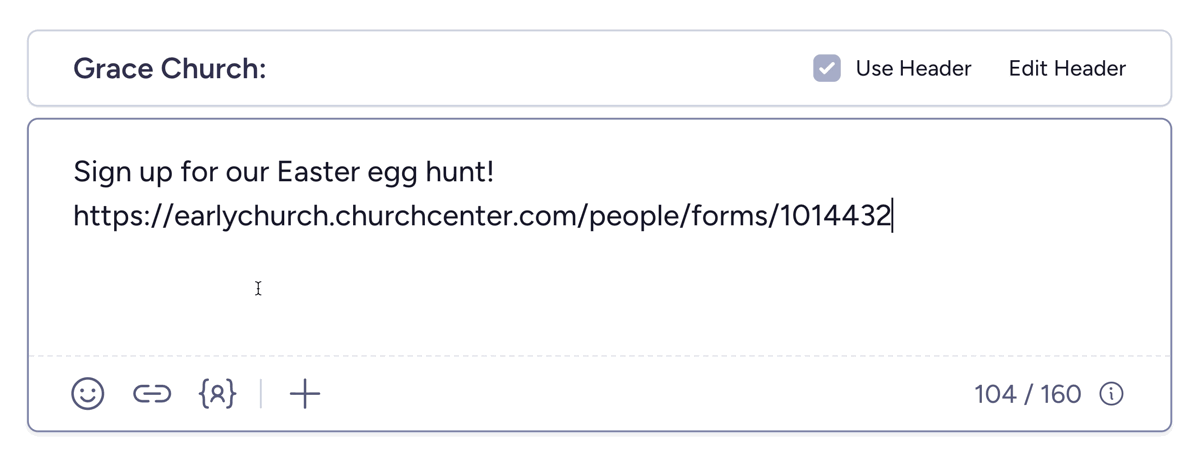 A long URL being shortened in a text message