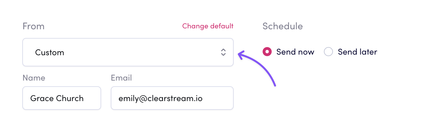 Changing default email sender in Clearstream
