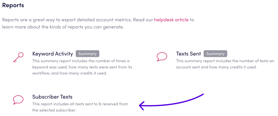 Platform view of Reports section