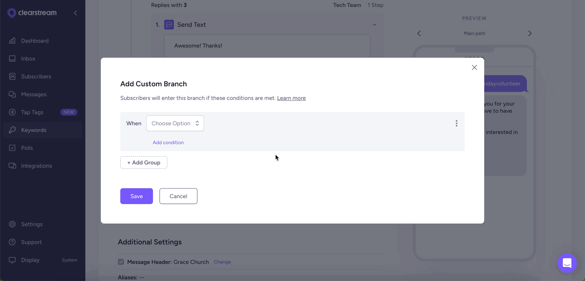 Add branches to your Clearstream workflows