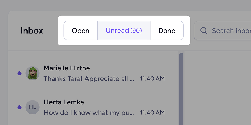 Organize text message conversations into open, unread, and done