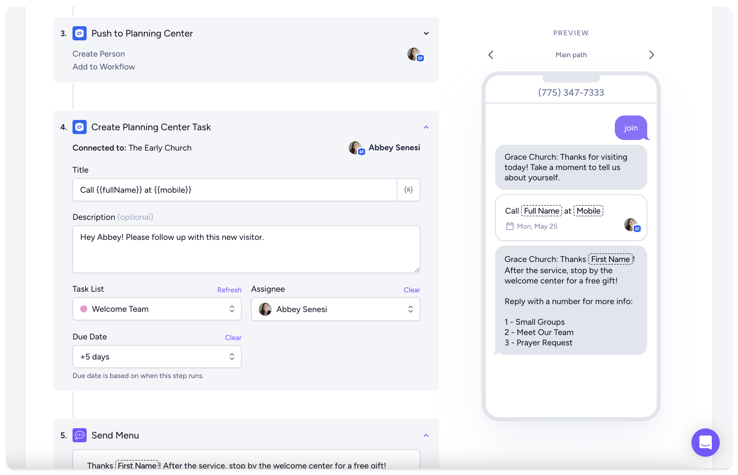 Easily follow-up with new visitors with Planning Center Tasks