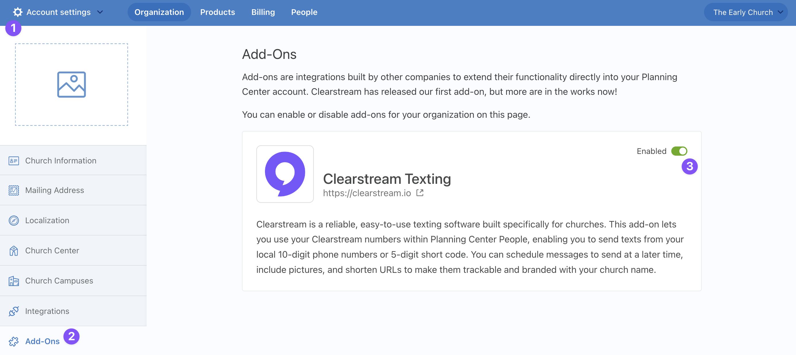 Using Clearstream Texting inside Planning Center