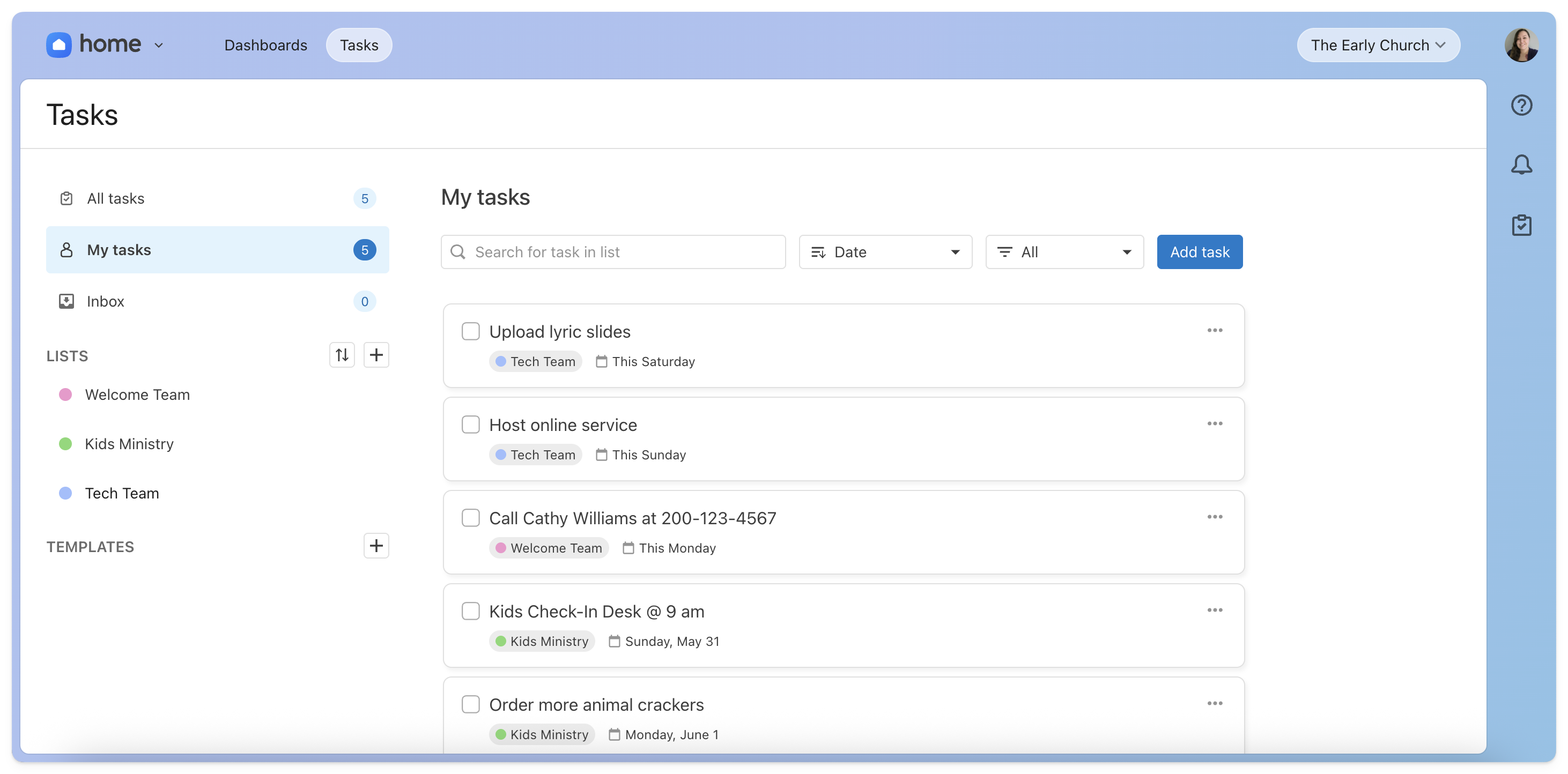 View your task lists in the Home app