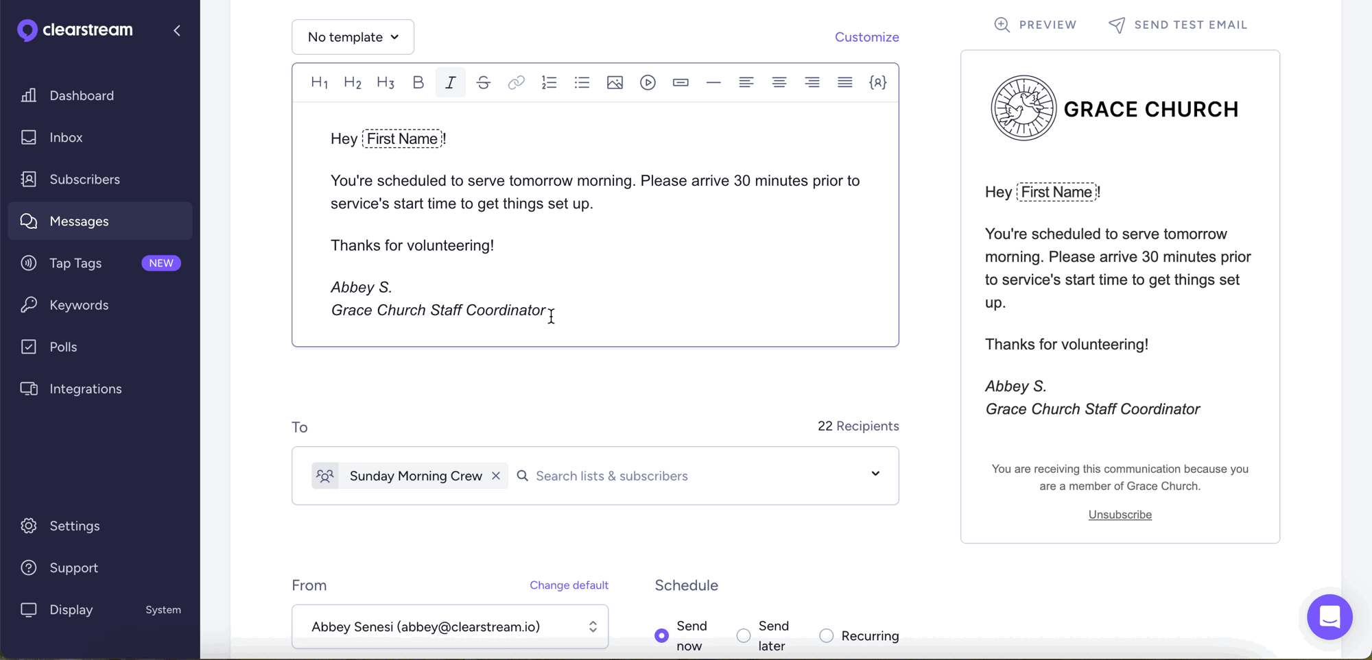 Schedule recurring texts with Clearstream