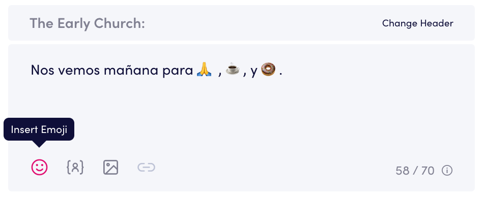 Platform view of creating a mass text in Spanish with emojis