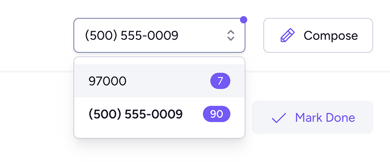 Toggle between numbers in your shared SMS inbox