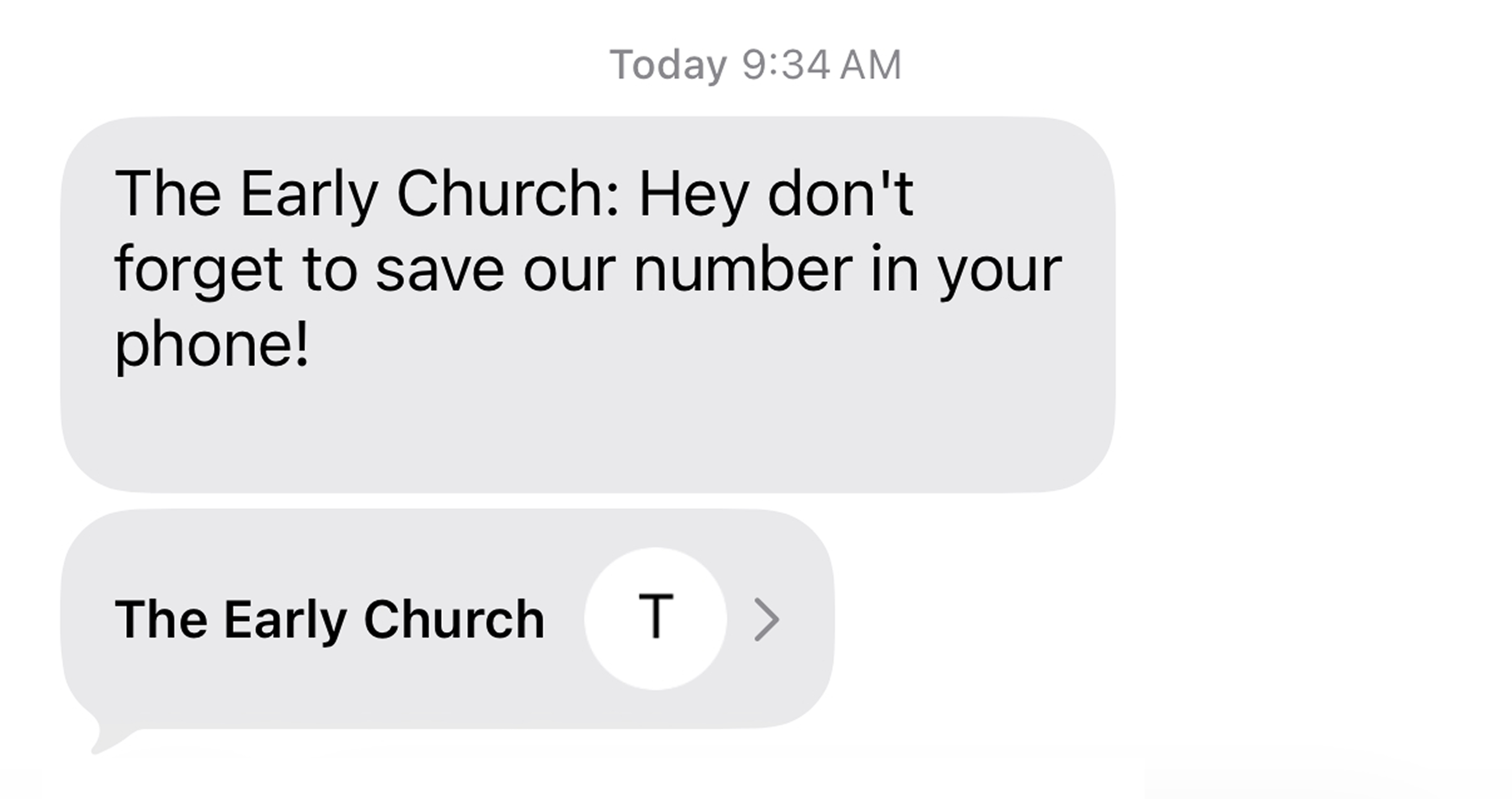 Screenshot of text message with vCard attachment
