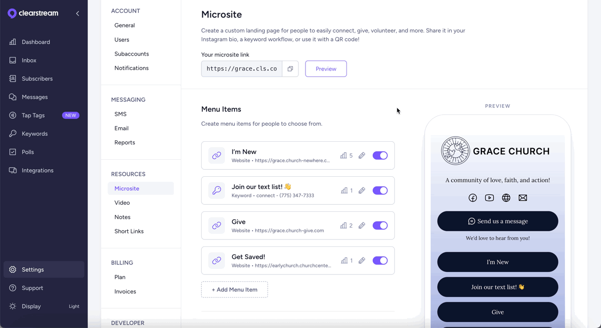 Easily see analytics for your church's custom landing page