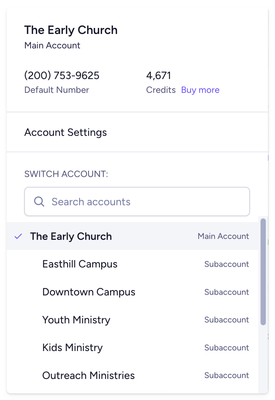 Search your subaccounts