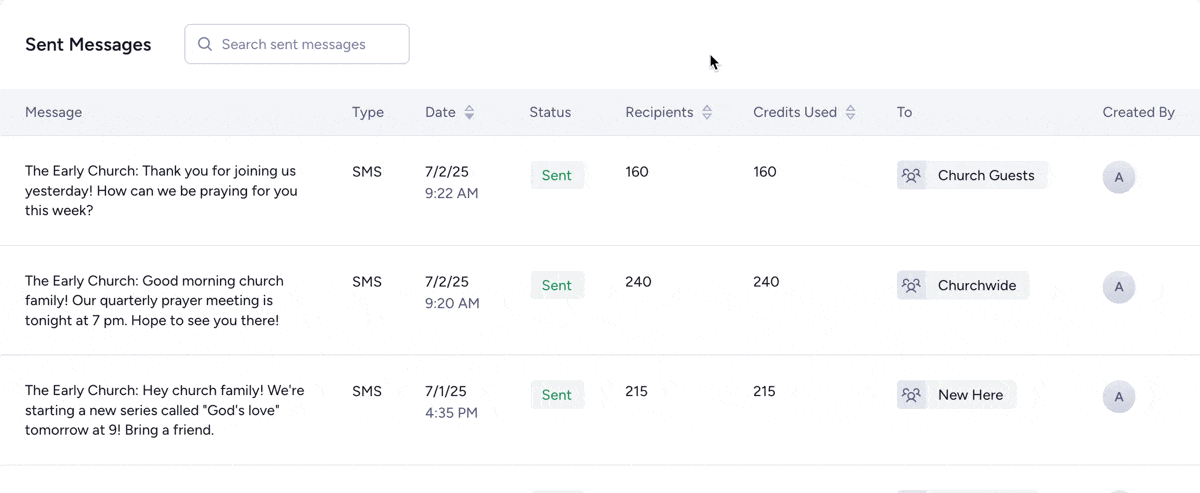 Sort sent messages by recipients and credits used