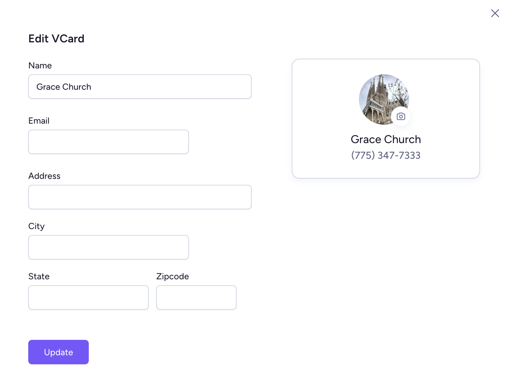 Add your email and address to your virtual contact card