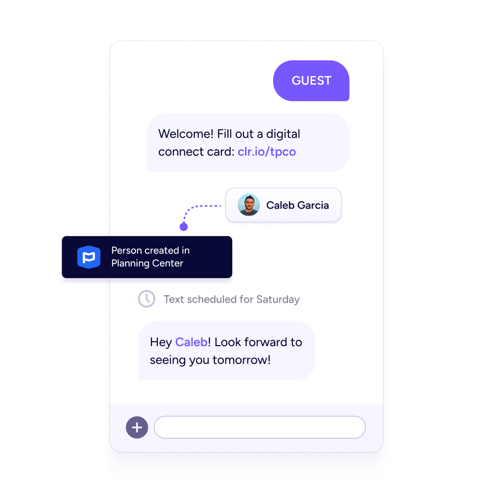 Guest Follow-Up Automated workflow pushing contact to Planning Center