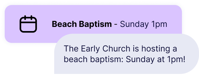 Calendar artwork with Beach Baptism event and auto-reply text with more information