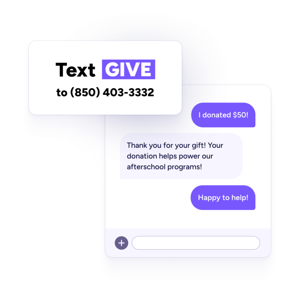 Receive text donations Text to give number