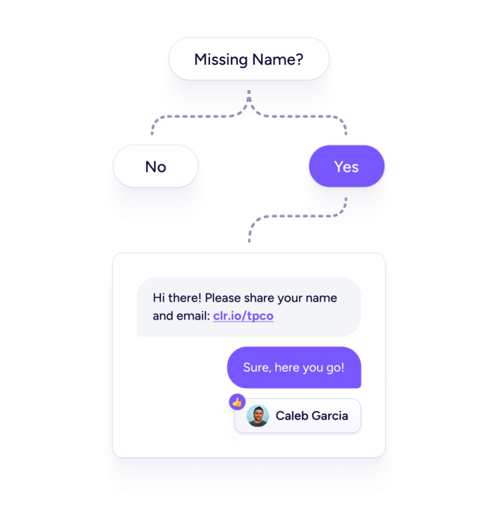 Collect name and email only when necessary Missing name branch