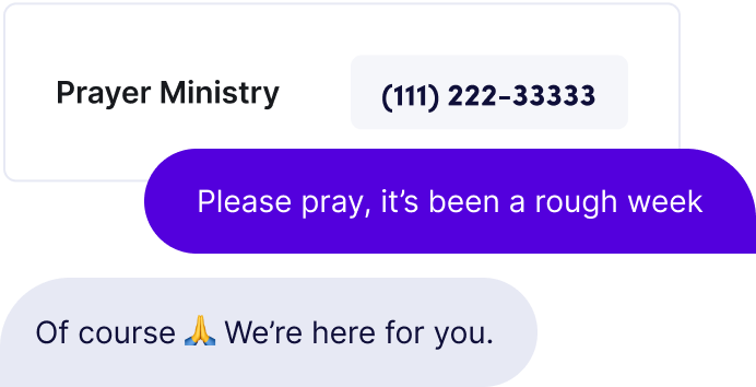 Screenshot of prayer ministry number and auto-response