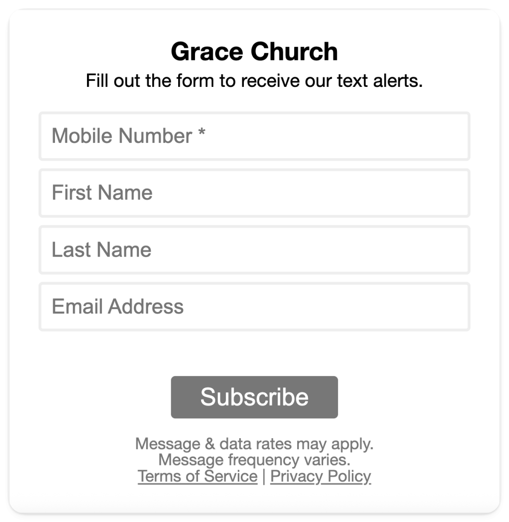 Create an easy way to opt in Texting sign-up form