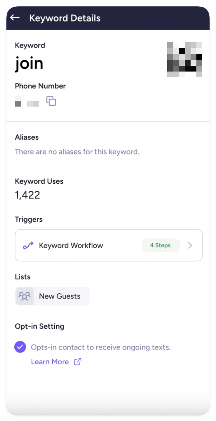 View & share your keywords View, download, and share your keyword's QR code right from the app